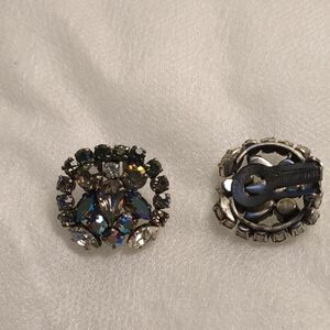 Vintage Silver and Multicolor Crystal CLIP ON EARRINGS